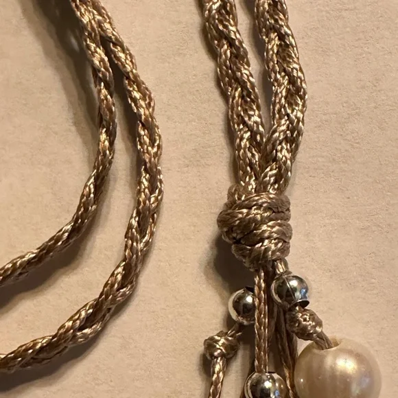 ARTISAN Gemstones and Pearls Braided Tan Cord Tassel Necklace 23 1/2” long - Picture 10 of 14